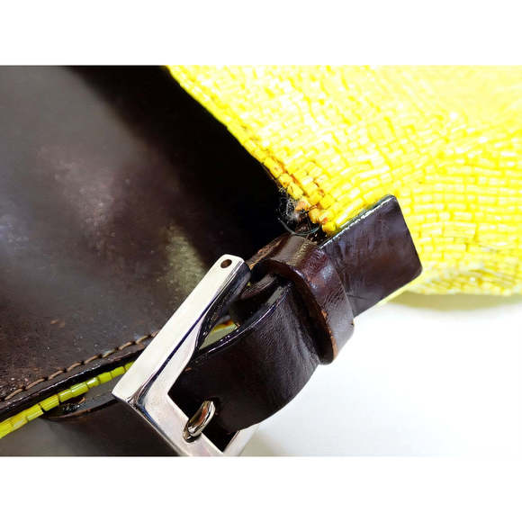 Fendi Mamma Baguette Lemon Yellow Beaded Shoulder Bag - Picture 12 of 16